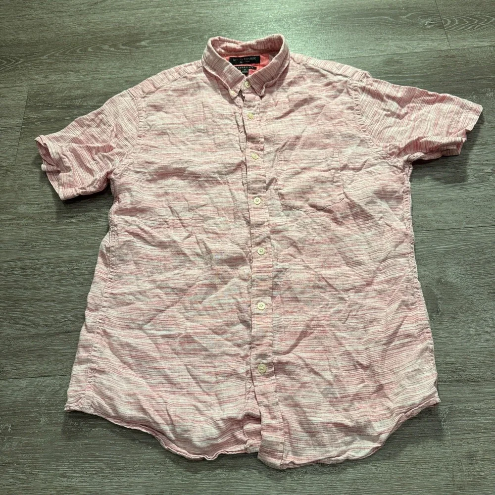 Banana Republic Shirt Mens Medium Pink Heather 100% Linen Camden Fit Costal